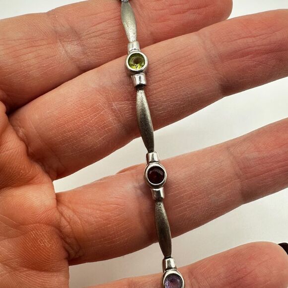 7" 14k white gold and multi-faceted gemstone bracelet! - Picture 9 of 14